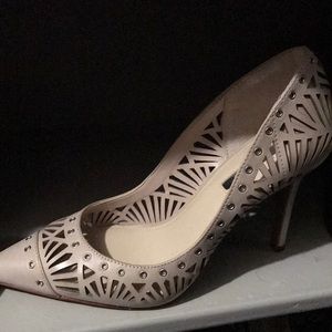 BCBG nude laser cut heels with metal detail